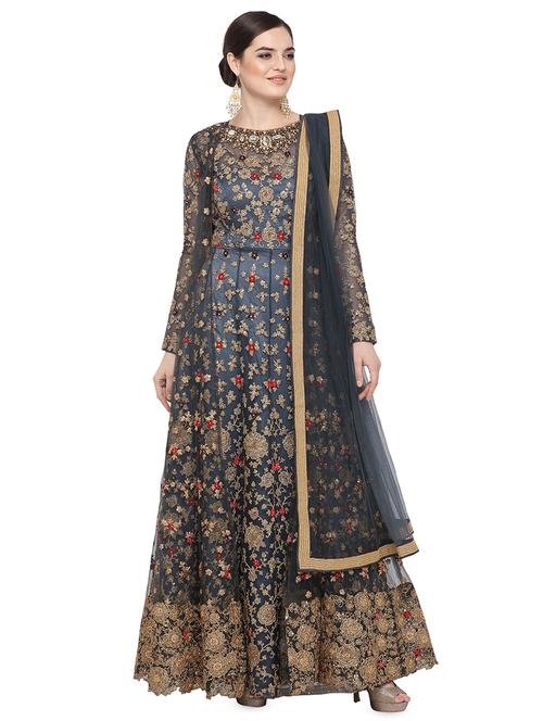 embroidered anarkali semi-stitched suit - 16765202 - Very Small Image - 1
