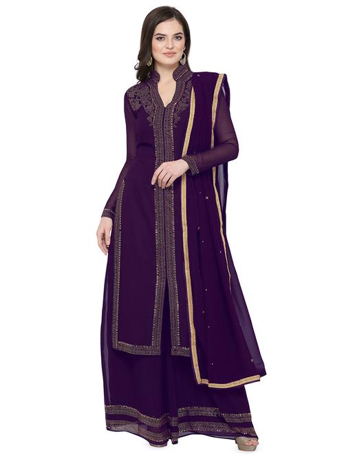 embroidered palazzo suits semi-stitched suit - 16765205 - Very Small Image - 1