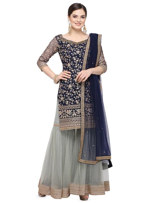 embroidered sharara suits semi-stitched suit - 16765206 - Very Small Image - 1