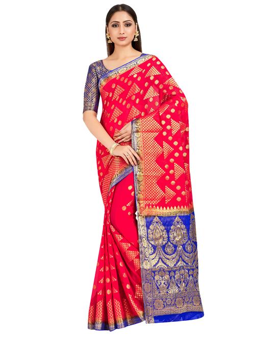 self design banarasi saree with blouse - 16765349 - Very Small Image - 1