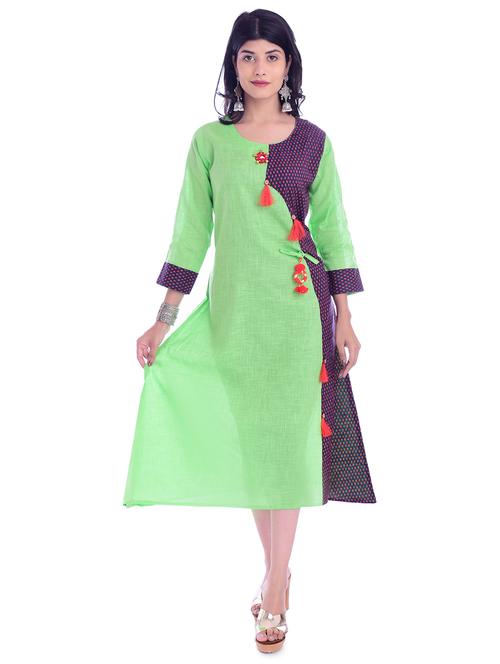 contrast a-line ethnic dress - 16765557 - Very Small Image - 1