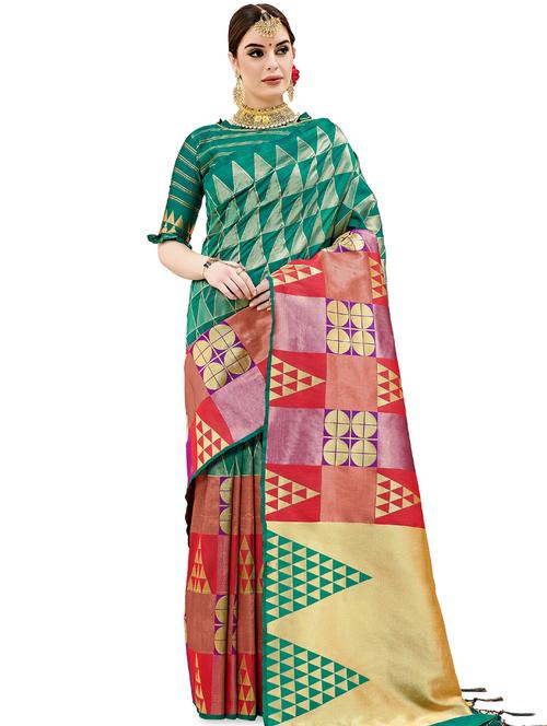 self design woven saree with blouse - 16766356 - Very Small Image - 1