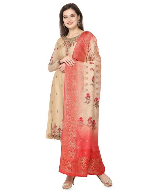 embroidered a-line semi-stitched suit set - 16767150 - Very Small Image - 1