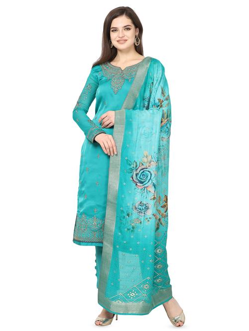 embroidered a-line semi-stitched suit set - 16767153 - Very Small Image - 1