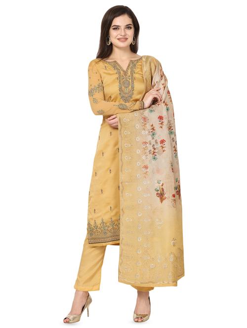 embroidered a-line semi-stitched suit set - 16767154 - Very Small Image - 1