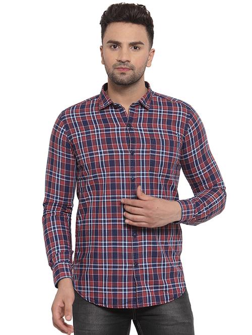 navy blue checkered linen casual shirt - 16767179 - Very Small Image - 1