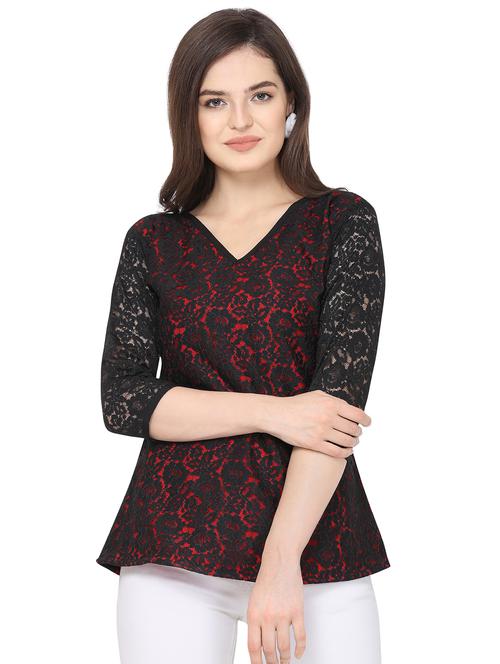 v neck laced top - 16767248 - Very Small Image - 1
