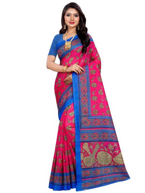women's printed pink colored saree with blouse - 16767350 - Very Small Image - 1
