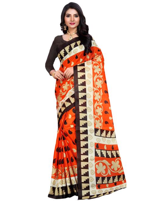 women's self design orange colored saree with blouse - 16767364 - Very Small Image - 1
