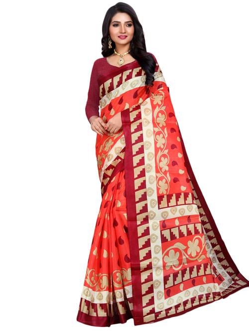 women's paisley coral colored saree with blouse - 16767365 - Very Small Image - 1