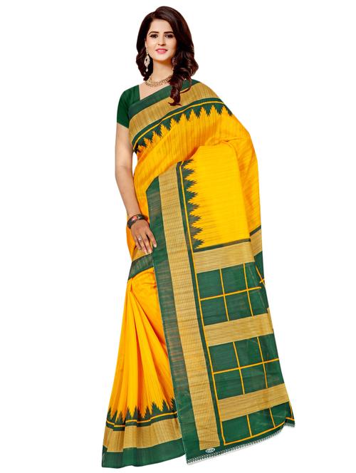 women's self design yellow colored saree with blouse - 16767392 - Very Small Image - 1