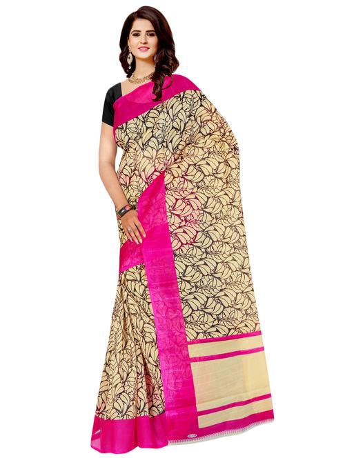 women's printed beige colored saree with blouse - 16767393 - Very Small Image - 1