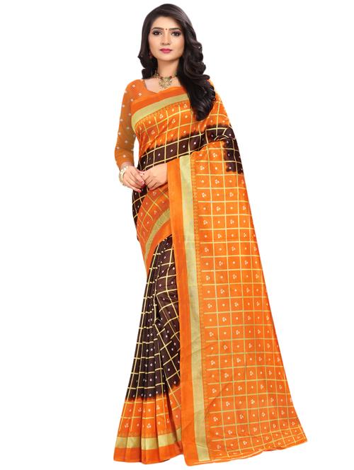 women's bandhani orange colored saree with blouse - 16767403 - Very Small Image - 1