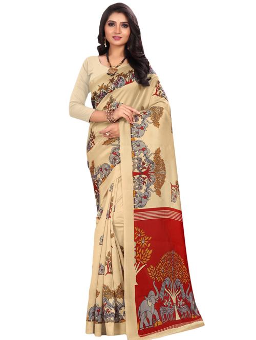 women's self design cream colored saree with blouse - 16767422 - Very Small Image - 1