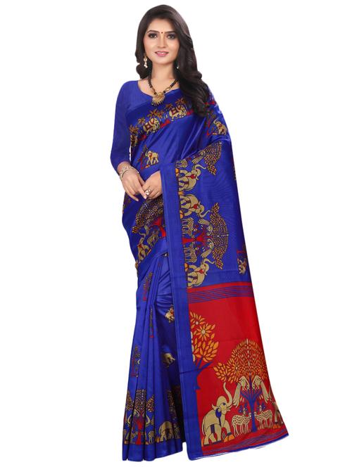 women's self design navy blue colored saree with blouse - 16767423 - Very Small Image - 1