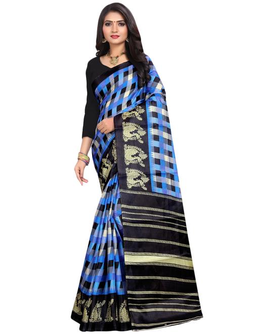 women's checks multi colored saree with blouse - 16767452 - Very Small Image - 1