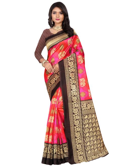 women's self design pink colored saree with blouse - 16767481 - Very Small Image - 1