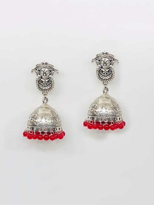 red metal jhumka earring - 16767506 - Very Small Image - 1
