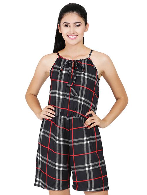 tie up neck checkered romper - 16767542 - Very Small Image - 1