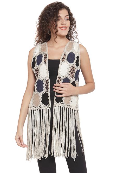 fringed hem patch work shrug - 16767896 - Very Small Image - 1