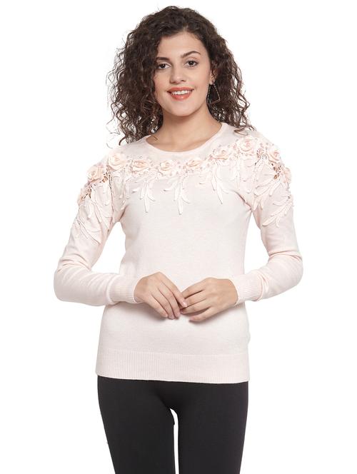 crew neck floral embellished lace top - 16767943 - Very Small Image - 1