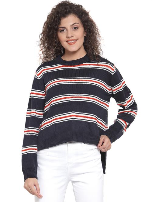 crew neck striped asymmetric pullover - 16767964 - Very Small Image - 1
