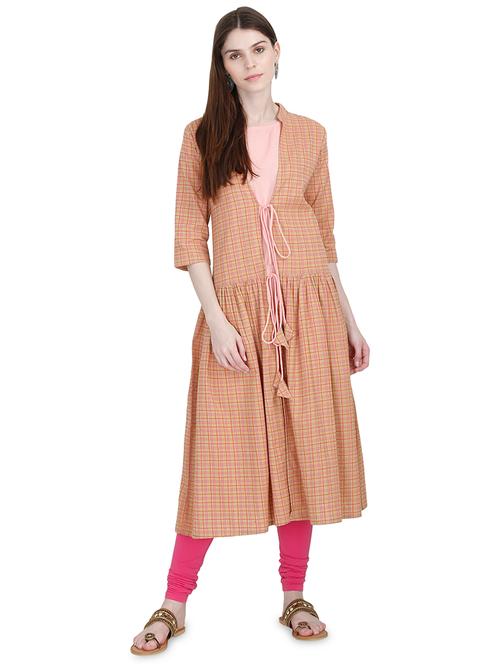 checkered layered kurta - 16768573 - Very Small Image - 1