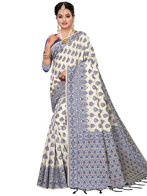 ethnic motif woven saree with blouse - 16768984 - Very Small Image - 1