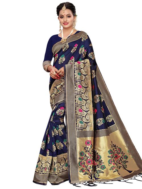 floral woven saree with blouse - 16768989 - Very Small Image - 1