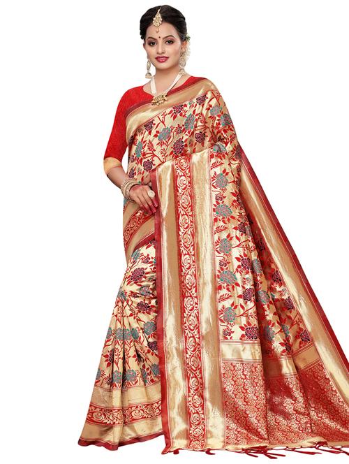 floral woven saree with blouse - 16768990 - Very Small Image - 1
