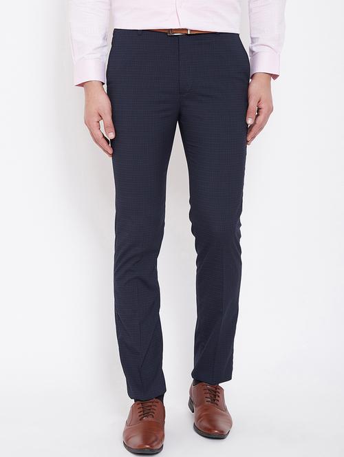 navy blue checkered flat front formal trouser - 16769275 - Very Small Image - 1