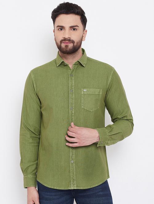 green faded denim casual shirt - 16769281 - Very Small Image - 1