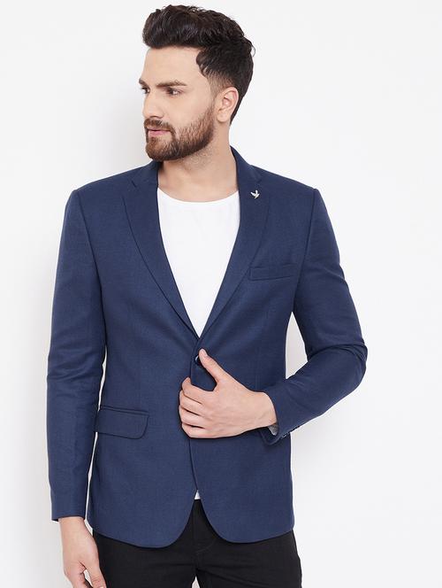 navy blue solid single breasted casual blazer - 16769324 - Very Small Image - 1