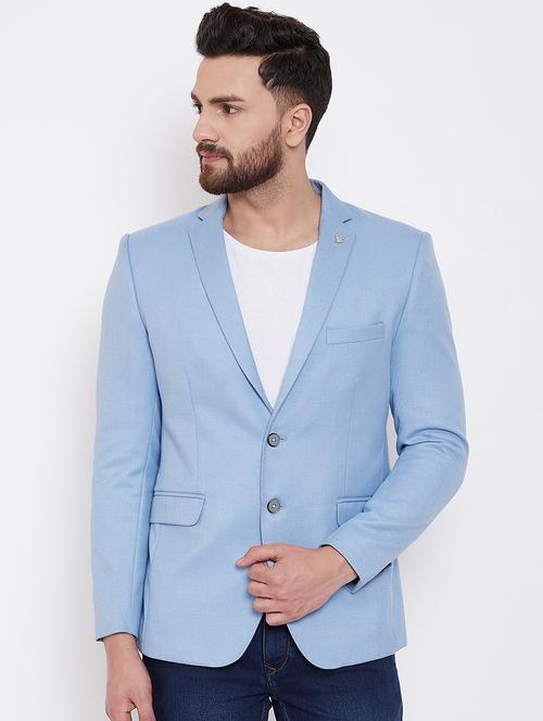 light blue solid single breasted casual blazer - 16769335 - Very Small Image - 1
