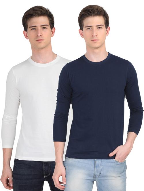 white and navy blue solid combo t-shirts - 16769357 - Very Small Image - 1