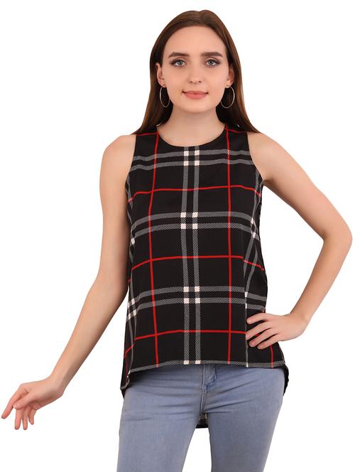 round neck plaid high low top - 16769388 - Very Small Image - 1