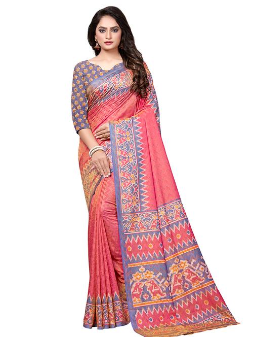 printed bordered saree with blouse - 16770860 - Very Small Image - 1
