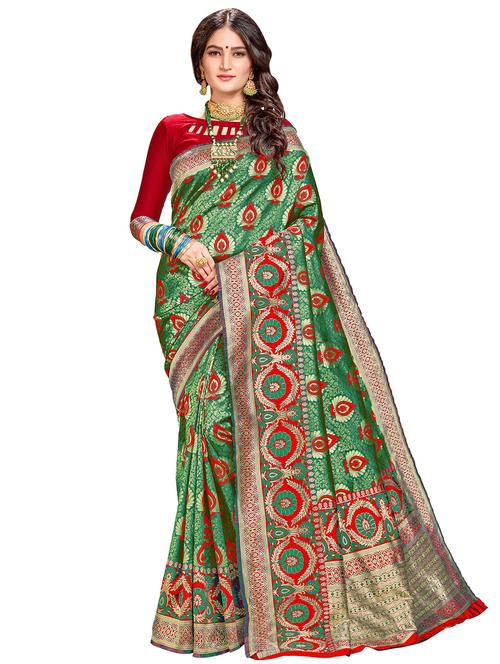 self design woven saree with blouse - 16771189 - Very Small Image - 1
