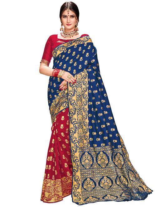 floral half & half woven saree with blouse - 16771204 - Very Small Image - 1