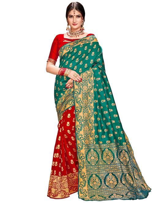 floral half & half woven saree with blouse - 16771207 - Very Small Image - 1