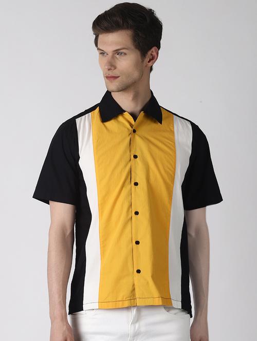 yellow color block casual shirt - 16771831 - Very Small Image - 1