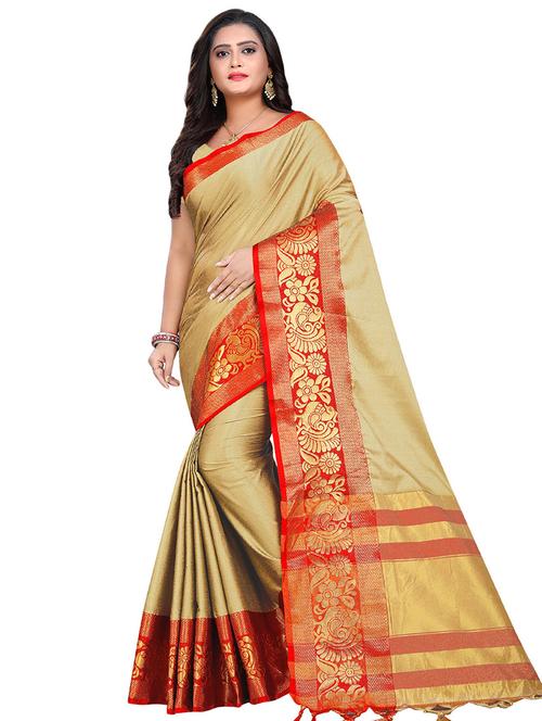 solid bordered saree with blouse - 16771882 - Very Small Image - 1