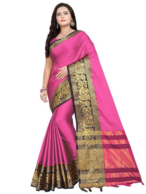 solid bordered saree with blouse - 16771885 - Very Small Image - 1