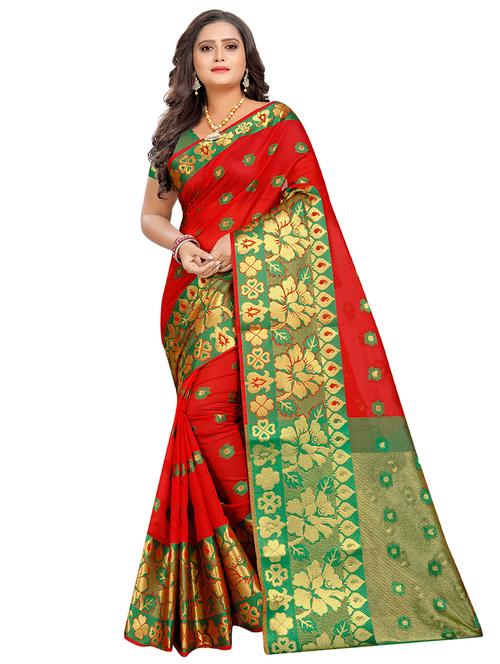 floral woven saree with blouse - 16771899 - Very Small Image - 1