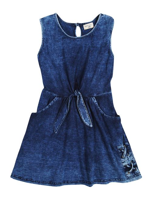 tie knot denim cotton blend frock - 16772444 - Very Small Image - 1
