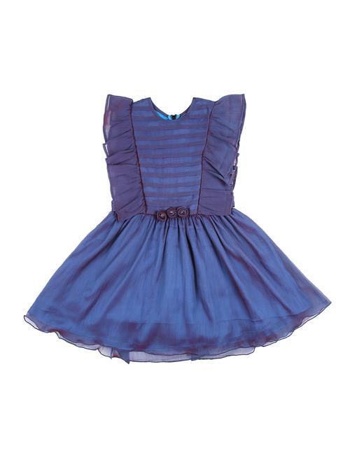 floral applique blue cotton blend frock - 16772481 - Very Small Image - 1