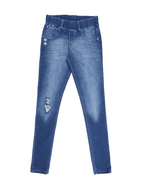 embroidered blue denim distressed jean - 16772567 - Very Small Image - 1