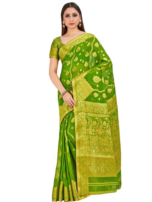 self design banarasi saree with blouse - 16772970 - Very Small Image - 1