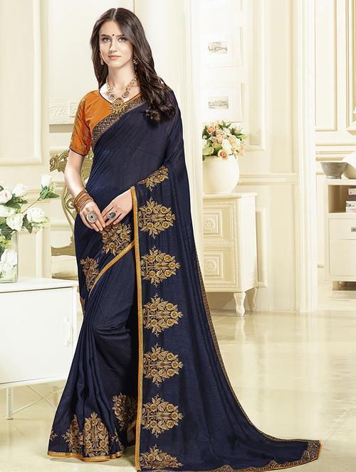 self design embroidered saree with blouse - 16773183 - Very Small Image - 1