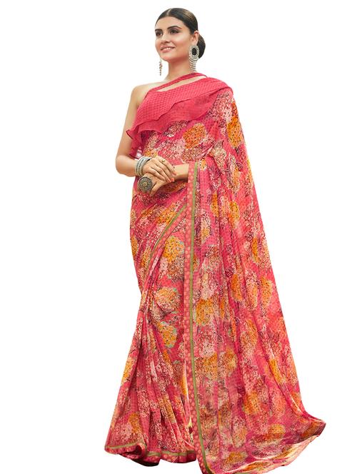 floral printed saree with blouse - 16773210 - Very Small Image - 1